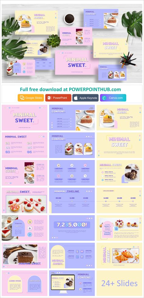 Elevate your sweet treat presentations with our free Sweet Food or Dessert template. Pastel colors, and minimal design. Perfect for food bloggers and chefs. Compatible with PowerPoint, Canva, Google Slides, and Keynote. Download for free. Pastel Ppt Template, Microsoft Powerpoint Templates, Pastel Presentation, Powerpoint Templates Free Download, Bubbel Tea, Free Powerpoint Templates Download, Template Pastel, Canva Designs, Dessert Presentation