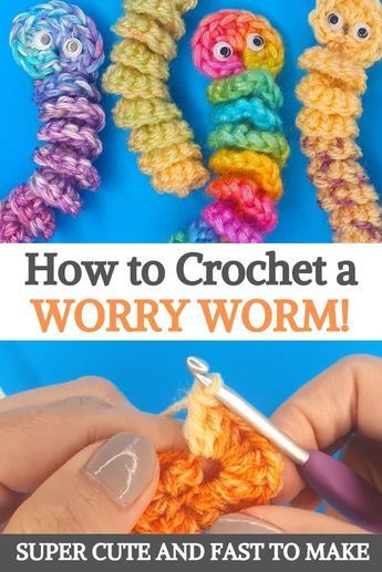 How To Make Worry Worms, Amigurumi Patterns, Easy Crochet Worry Worm, How To Crochet Worry Worms, How To Make A Worry Worm, Crocheted Worry Worm Pattern, Super Quick Crochet Gifts, Free Worry Worm Crochet Pattern, Crochet Worry Worms Free Pattern