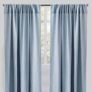 Saint curtain panels feature a solid linen blend fabric that brings a feeling of warmth and elegance to your home. The neutral colors also make it easy to match and style your living space. Features: Set includes: 2 panels Light Reducing: These curtains allows for privacy while allowing some light to filter through. Material: 100% Polyester 6" wide rod pocket finish Care Instructions: Dry clean only Size: 54" x 96". Color: Blue. Blue And White Living Room, Curtain Hangers, Blue Chairs, Unique Curtains, Linen Curtain Panels, Buy Curtains, Linen Curtain, Farmhouse Curtains, Home Curtains