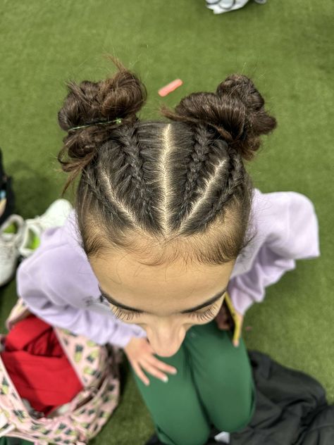 Hair Ideas For Gymnastics, Cute Braided Hairstyles Updo, Fun Braid Hairstyles, Fun Hair Styles Long Hair, Game Day Braids, Amusement Park Hairstyles, Ponytail With Braids, Criss Cross Braids, Race Day Hair