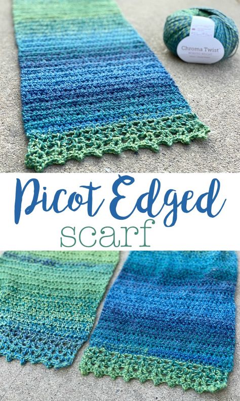 5 Little Monsters: Picot Edged Scarf Crochet Boarders, Edge Scarf, Crochet Classes, Crochet Sewing, How To Make Scarf, Yarn Stash, V Stitch, Crochet Goodies, Scarf Crochet