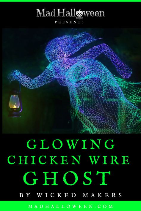 Glow In The Dark Chicken Wire Ghosts, Diy Ghost From Chicken Wire, Chic Halloween Outdoor Decor, Chicken Wire Ghosts Glow In The Dark, Chicken Wire Halloween Ghosts, Wire Ghosts Diy, Chicken Wire Ghost Yard Decorations, Diy Chickenwire Ghost, Ghost Chicken Wire