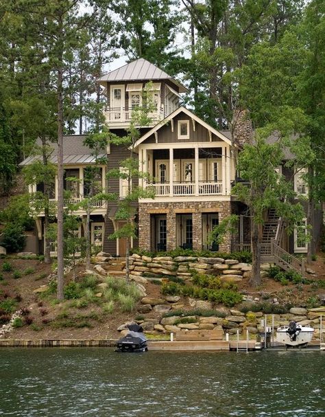 Lake Martin Alabama Houses, North Carolina Lake House, Water Front Homes, Lake Front Homes, Lake House Exterior, Watercolor Rosemary, Waterfront Design, House Exterior Designs, Luxury Cottages