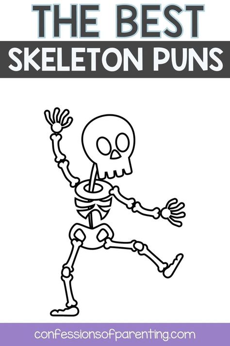 Did you know that the human body comprises 206 bones, but only a couple are fun bones? Stop having so many lazy bones and get laughing with these humorous skeleton puns that are sure to make you laugh out loud. Funny Halloween Skeleton Sayings, No Bones About It Halloween, Orthopedic Humor Puns, Bone Jokes Puns Anatomy Humor, Skeleton Sayings Funny, Skeleton Sayings Halloween, Skeleton Puns Halloween, Skeleton Quotes Halloween, Funny Skeleton Quotes