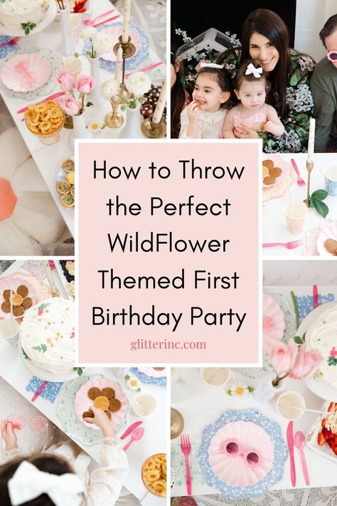 Celebrate her first birthday with a wildflower theme party! Explore stunning decoration ideas and a beautiful wildflower birthday cake. This first birthday party is perfect for a flower themed party, complete with spring-inspired food and more. Wildflower Birthday Party Food, Wild One Wildflower Birthday, Wildflower Theme Party, Birthday Brunch At Home, Wildflower Birthday Theme, Wild Flower Birthday Party, Wildflower Birthday Cake, 1st Birthday Brunch, Wildflower Picnic