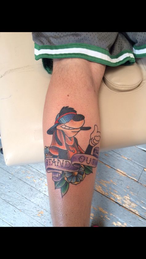 Zacs Goofy Movie tattoo!! Goofy Movie Tattoo, Goofy Pics, Tattoos 2024, Tarot Card Tattoo, Movie Tattoo, Goofy Movie, Leg Tattoo, Goofy Pictures, Card Tattoo