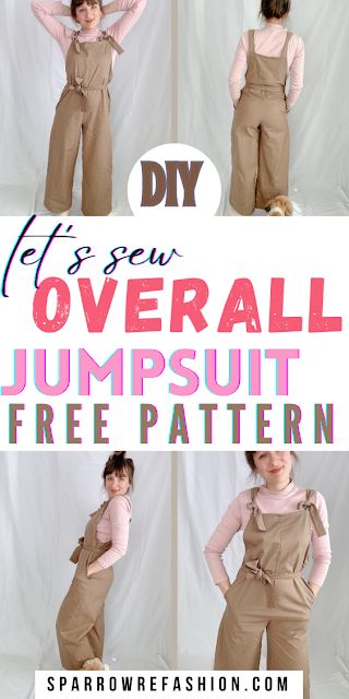 Overall Jumpsuit DIY: Beginner-Friendly Guide with Free Pattern - Sparrow Refashion: A Blog for Sewing Lovers and DIY Enthusiasts Couture, Sewing Patterns Free Dress, Pdf Sewing Patterns Free, Sewing Patterns Free Printable, Corset Sewing Patterns, Free Dress Sewing Patterns, Plush Sewing Patterns, Jumpsuit Diy, Sparrow Refashion