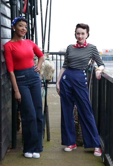 Vintage-Style-Spring-Fashions-from-Vivien-of-Holloway---nautical-wear3 Vintage Reproduction Clothing, Swing Clothes Ideas, Lindy Hop Outfit Women, Quirky Casual Outfits, Lindy Hop Outfit, 40s Inspired Outfits, 1950s Inspired Outfits, Outfit 50s, Ww2 Fashion