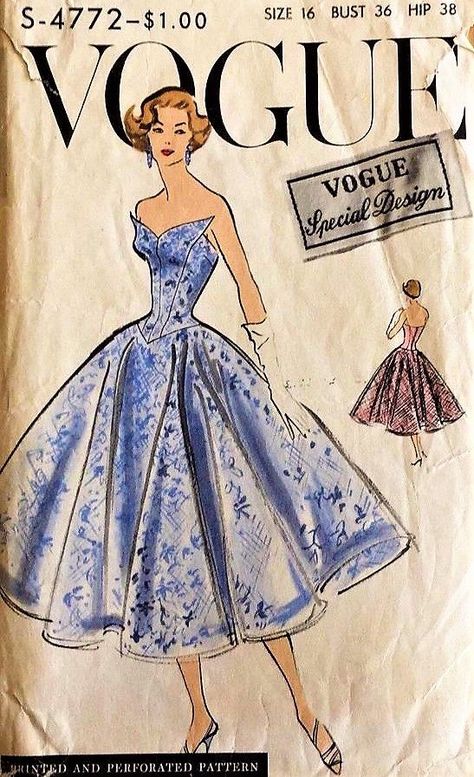 Fashion Sketchbook, Vintage Fashion Sketches, Evening Dress Wedding, Gown Cocktail, Circular Skirt, Vintage Dress Patterns, Vogue Sewing Patterns, Vogue Patterns, Fashion Art Illustration