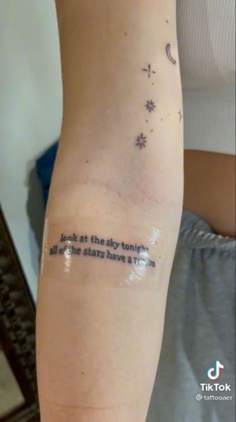 Look At The Sky Tattoo, Aesthetic Unique Tattoos, Look At The Sky Tonight Lil Peep Tattoo, All Of The Stars Have A Reason Tattoo, Sky Tattoo Small, Lil Peep Tattoo Ideas Small, Star Shopping Tattoo, Chase Atlantic Tattoo Ideas, Lil Peep Inspired Tattoos