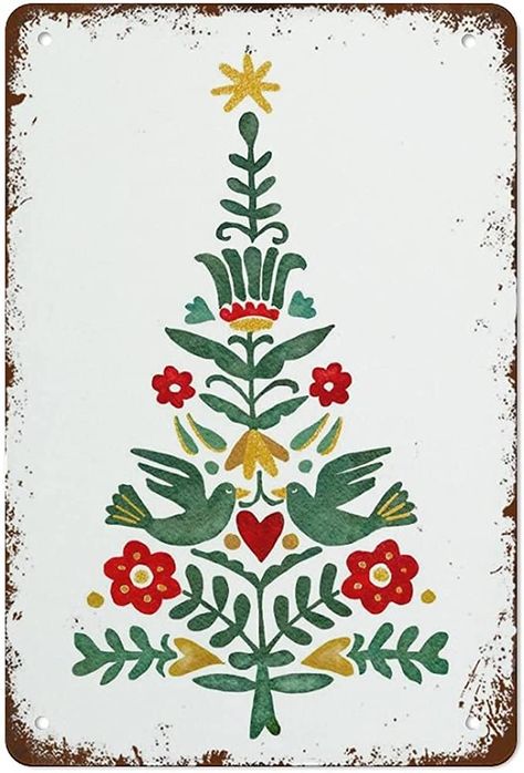 Tree Christmas Decoration, Norwegian Folk Art, Norwegian Christmas, Arte Folk, Watercolor Christmas Tree, Illustration Noel, Christmas Card Art, Folk Art Flowers, Swedish Christmas