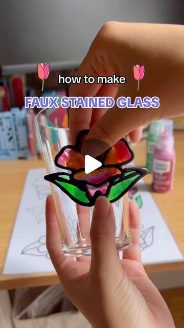 Lisa | Crafter & Fiber Artist on Instagram: "tutorial: how to make faux stained glass 🍷   this was highly requested - hope this helps! would love to see your stained glass creations 👀  🏷️: #fauxstainedglass #stainedglassart #artsandcrafts #diytutorial #craftersofinstagram" Stained Glass With Glue And Paint, Fake Stained Glass Diy How To Make, Diy Fake Stained Glass Projects, Glue Stained Glass Art, Plastic Stained Glass Diy, How To Make Stained Glass Art Tutorials, Faux Stained Glass Diy With Glue, Faux Stained Glass Diy How To Make, Stain Glass Diy