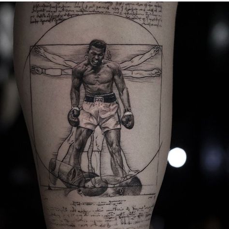 Vitruvian Man Tattoo, Voll Arm-tattoos, Boxing Tattoos, Sport Tattoos, Tattoo Inspiration Men, Muhammed Ali, X Tattoo, Vitruvian Man, Muster Tattoos