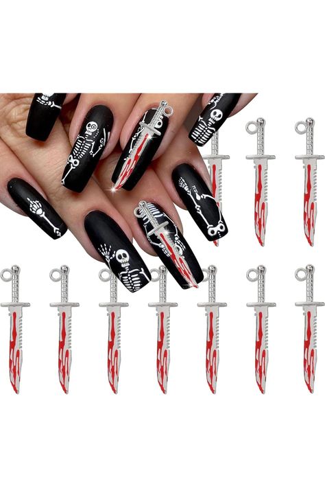 10Pcs Dagger Nail Charms 3D Alloy Halloween Nail Art Charms Silver Metal Long Knife with Blood Designs Nail Accessories Nail Rhinestone for Jewelry Decor DIY Necklace Bracelets Pendant Decorations Knife With Blood, Long Knife, Nail Art Charms, Accessories Nail, Jewelry Decor, Designs Nail, Halloween Nail, Womens Nails, Halloween Nail Art