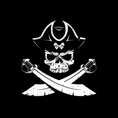 Pirate skull icon on black | Premium Vector #Freepik #vector #background #logo #cartoon #sea Kawaii, Pirate Logo Design, Pirate Silhouette, Pirate Icon, Pirate Vector, Pirate Logo, Pirate Skeleton, Skull Icon, Skull Flag