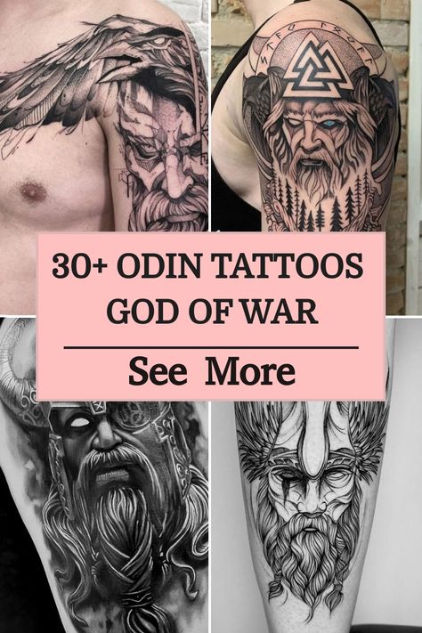 30+ Odin Tattoos God Of War Odin Face Tattoo, Odin Tattoo Design Norse Mythology, Norse God Tattoo, Viking Gods Tattoo, Odin Tattoo Ideas, Norse Tattoo Designs, Odin Tattoo Design, Odin Tattoos, Tattoos God
