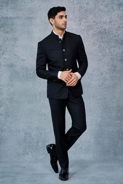 Buy Jatin Malik Blue Slub Silk Embroidered Bandhgala Set Online | Aza Fashions Rajput Men Wedding Dress, Couture, Raghvendra Rathore Menswear, Raghavendra Rathore Bandhgala, Bandhgala Suit Men Receptions, Black Bandhgala Men, Black Jodhpuri Suits For Men Wedding, Black Jodhpuri Suits For Men, Bandgala For Men