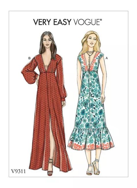 Vogue Dress V9311 - The Fold Line Maxi Dress Boho Style, Simple Dress Pattern, Inspiration Dress, Sleeve Variations, Dress Fabrics, Girls Dress Sewing Patterns, Bohemian Mode, Vogue Dress, Maxi Dress Pattern