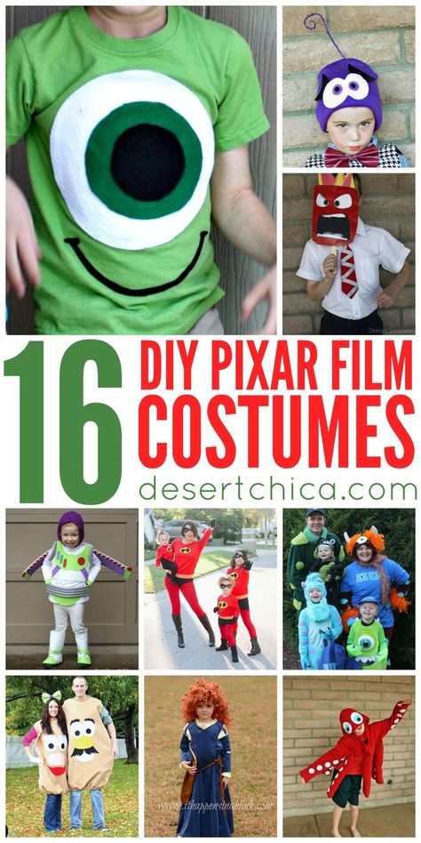 Everyone loves Pixar Films, so it's no surprise that they inspire lots of Pixar costumes each Halloween. Check out this round up of fun Pixar Costumes! Diy Pixar Costumes, Pixar Costumes Diy, Disney Characters Costumes Diy, Pixar Halloween Costumes, Fantasia Diy, Character Costumes Diy, Disfraz Toy Story, Pixar Costume, Disney Costumes Diy