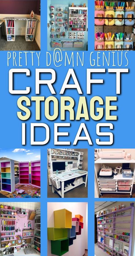 If you need budget-friendly craft room organization ideas - these craft storage solutions and DIY organization hacks are MUST SEE ideas for YOUR craft room - perfect for small spaces, sewing rooms, arts and crafts supplies, cricut and other crafting rooms too! She Shed Craft Organization Ideas, Organisation, Organize Cricut Craft Room, Craft Closet Organization Ideas Diy, Craft Storage In Closet, Wall Craft Storage Ideas, Arts And Crafts Storage Cabinet, Craft And Game Closet Organization, Tiny Craft Room Organization