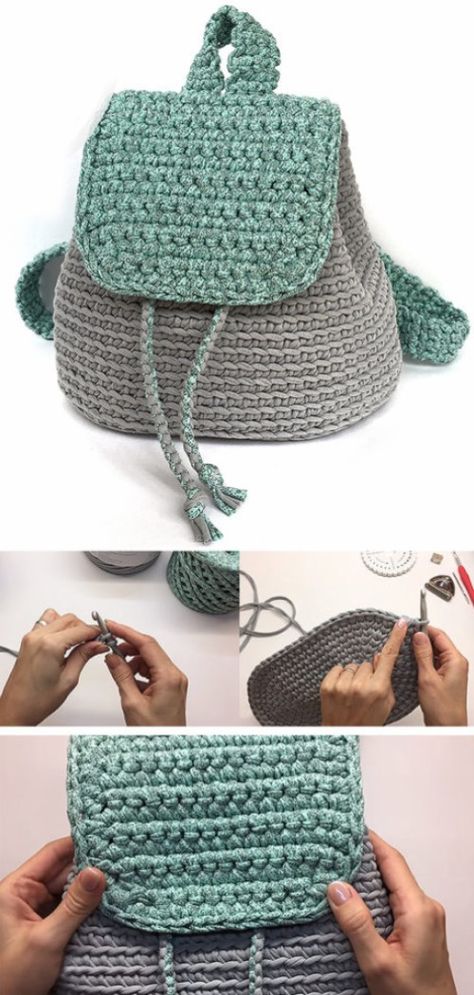 Crochet Rucksack / Backpack - Tutorial Crochet Rucksack, Backpack Crochet, Crochet Backpack Pattern, Mochila Crochet, Crocheted Bags, Free Crochet Bag, Crochet Backpack, Backpack Pattern, Rucksack Backpack