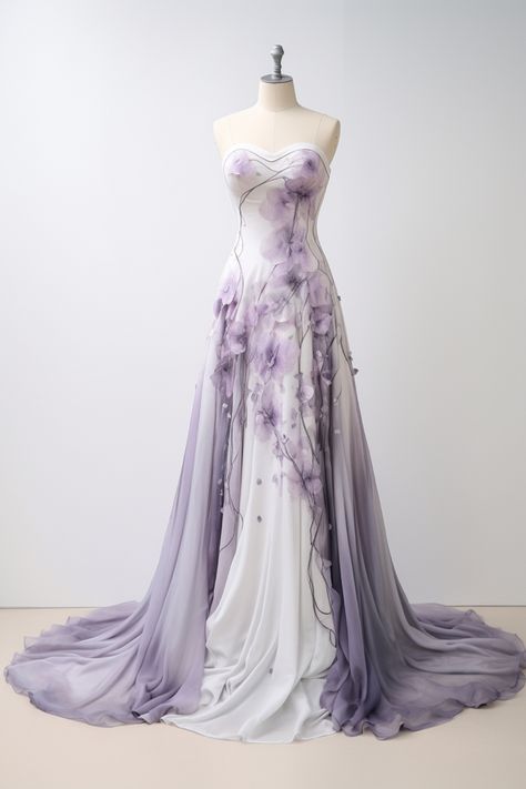 Lavender flower inspired gown Purple And White Formal Dress, Haute Couture, Couture, Ivory And Purple Wedding Dress, Lace Purple Wedding Dress, Purple And Gray Dress, Lavender And White Wedding Dress, Green And Purple Wedding Dress, Wedding Dresses With Purple Accents