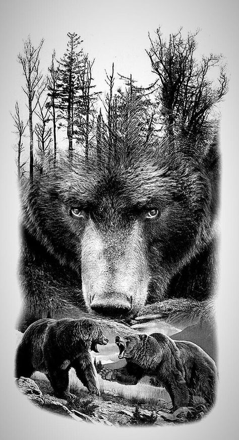 Beautiful Grizzly Bear Art! Grizzly Bear Tattoos, Black Bear Tattoo, Natur Tattoo Arm, Arte Cowboy, Realistisches Tattoo, Bear Tattoo Designs, Tier Tattoo, Nature Tattoo Sleeve, Regnul Animal