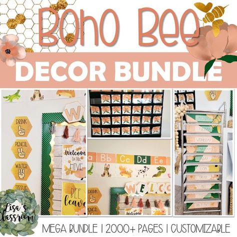 I'm so excited to say BOHO BEE is going to be ready in time for the SALE! The bundle will be posted tonight ready for download! This will be the ONLY TIME it will be this PRICE! #boho #bohochic #bohoclassroom #bohoclassrooms #bohoclassroomtheme #bohoclassroomdecor #bohoclassroomideas #bohoclassroomsigns https://www.teacherspayteachers.com/Store/Lisas-Classroom Boho Bee, Bee Classroom Decor, Bee Room, Word Wall Letters, Alphabet Banner, Bee Themed Classroom, Teacher Toolbox Labels, Teacher Forms, Bee Classroom