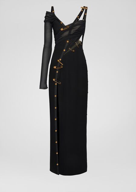 Safety Pin Evening Dress - black Dresses Versace Safety Pin, Moda Kpop, Versace Dress, Black Evening Dresses, Luxury Vintage, Kpop Fashion Outfits, Stage Outfits, Black Dresses, Kpop Fashion