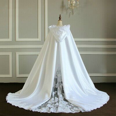 It will be sold out at a very favorable price! A: The wedding dress does not include any accessories such as gloves, wedding veil and the crinoline petticoat ( show on the pictures). High quality Satin lace Tulle. Wedding Cloak, Wedding Coat, Cape Wedding Dress, Wedding Cape, Bridal Cape, Fantasy Gowns, Winter Wedding Dress, Maid Dress, Pants White