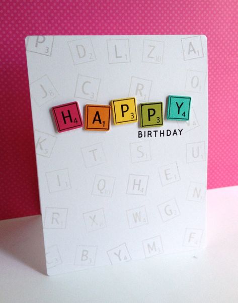 Such a Fun Birthday card by Lisa Adessa using brand New Simon Says Stamp from the Color of Fun release. Handmade Birthday Cards, Scrabble Cards, Creative Birthday Cards, Birthday Card Craft, Bday Cards, Birthday Cards Diy, Card Making Inspiration, Simon Says Stamp, Simon Says