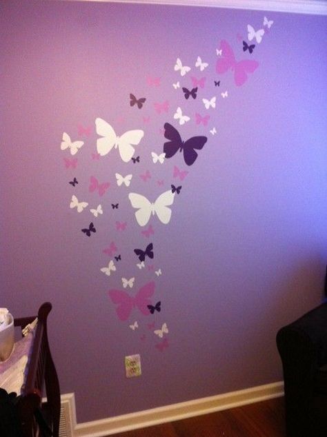 Butterfly Wall Stickers in Purple, Lilac & White vinyl decal for kids room walls- Design a beautiful butterfly bedroom with easy stick wall decal. Large and small butterfly girls room decals to instan Buddha Abstract, Girls Room Decals, Butterfly Bedroom, Girls Wall Stickers, Butterfly Room, Hd Art, Purple Bedrooms, Butterfly Wall Decals, Abstract Fashion