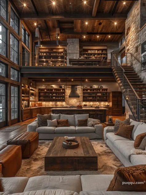 barndominium-design-ideas- County House Interior, Modern Cottage House Interior Design, Barndominium Ideas Interiors Industrial, Barndominium Ideas Outside, Country House Design Interior, Rustic Wood Interior Design, Home Style Ideas, Condo House Exterior, Timber Frame Barndominium