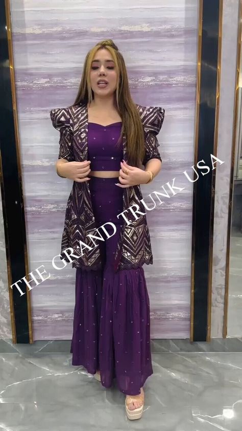 Latest Sharara Designs Party Wear, Palazzo With Shrug, Palazzo Party Wear, Koti Style Kurti, Sharara Designs Party Wear, Sharara Suit Designs Latest, Indo Western Dress Party Wear, Wedding Palazzo, Suits Design Latest