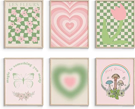 InSimSea Green and Pink Wall Art Set for Living Room, Danish Pastel Aesthetic Room Decor, Abstract Home Wall Art Decorations for Living Room, 8X10in,UNFRAMED Pastel Aesthetic Room Decor, Pastel Aesthetic Room, Murs Roses, Danish Pastel Decor, Collage Mural, Danish Pastel Aesthetic, Pastel Poster, Pastel Decor, Danish Pastel