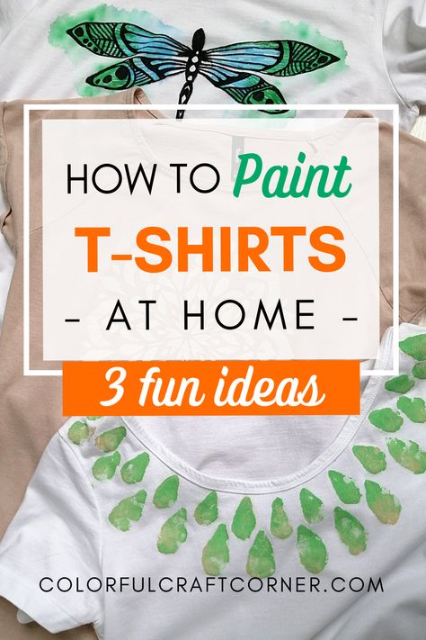 painted T-shirts How To Paint A T Shirt Diy, Diy T Shirts Printing, Painting T Shirts Diy, How To Paint A Tshirt, Painting On Tee Shirts, Homemade T Shirts Ideas, Tshirt Art Ideas, Diy T Shirt Printing At Home, Diy Painted T Shirts