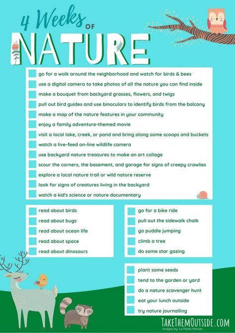 image of printable nature activity bucket list.  blue and green with animals Montessori, Nature, Nature Play Ideas, Outdoor Nature Activities, Kids Nature Activities, Indoor Nature, Kids Summer Activities, Activities List, Backyard Campout