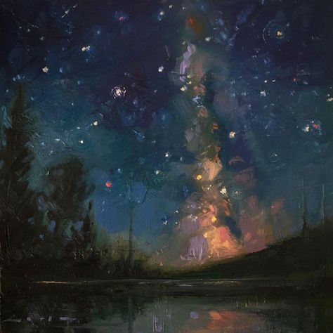 Chris Long, Long Painting, Night Sky Painting, Twilight Sky, Daily Painters, Sky Painting, Night Painting, Painting Art Projects, Cool Paintings