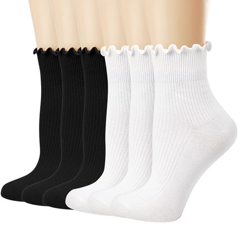PRICES MAY VARY. 80%Cotton,17%Polyester,3%Spandex Imported Machine Wash Crafted from premium combed cotton, our womens ankle socks offer a soft, smooth texture for unbeatable comfort. With exceptional breathability, your feet stay refreshingly dry all day long. Women's ruffle socks feature elegant cascading ruffles, creating a captivating accessory that garners attention and compliments with their sophisticated design creating a glamorous accessory! These fashionable frilly socks can be worn pul Cute Ankle Socks, Shifting Closet, Ruffle Socks, Frilly Socks, Ruffled Socks, Ankle Socks Women, White Clothing, Teenage Fashion, Socks For Women