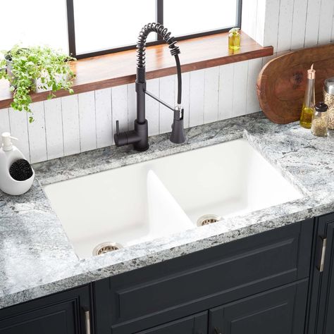 Undermount Kitchen Sinks | Signature Hardware Granite Composite Kitchen Sink, Granite Composite Sinks, White Kitchen Sink, Composite Sink, Drop In Kitchen Sink, Undermount Kitchen Sink, Corner Sink, Double Bowl Sink, Double Basin