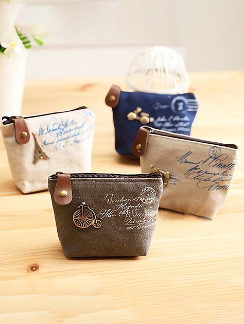 1pc Vintage Coin Purse Canvas Lightweight Clutch Pouch Cute Wallets For Women With Zipper Closure Outdoor Money Cards Storage Handbags Mini Wallet Card Holder Decorative Accessories Holiday Gift For Girls Men Women Kids Boys Mini Pouch.(Random Pattern) Multicolor    Canvas Graphic,Letter,Textured Pattern Basic Coin Purse   Wallets & Cardholders, size features are:Bust: ,Length: ,Sleeve Length: