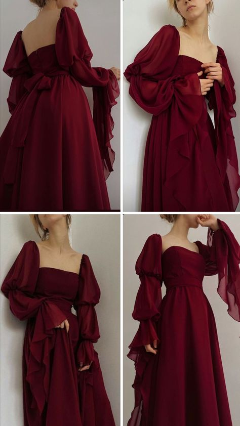 Outfit credit goes to the rightful owners ♡ Red Dress Elegant Classy, Dresses To Buy Online Shopping, Korean Dress Ideas, Sagittarius Aesthetic Outfit, Dress For Birthday, Date Night Outfit Romantic, Gaun Koktail, Elegant Goth, Burgundy Prom