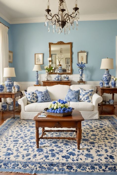 20 Blue and White Living Room Ideas – The Crafty Hacks 1920s Living Room, White Living Room Ideas, Blue And Yellow Living Room, Coastal Styling, Lounge Inspiration, White Wicker Furniture, Textured Decor, Blue And White Living Room, French Country Dining Room