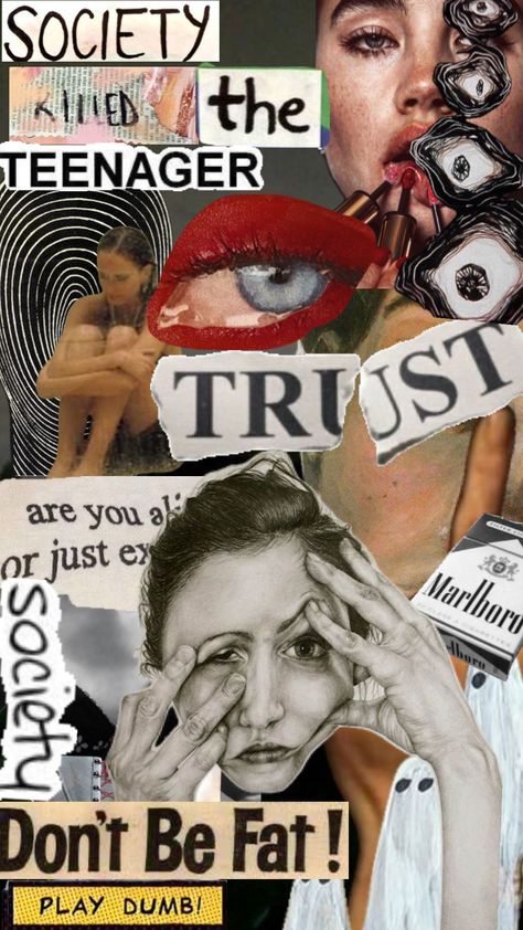 #societykillsconfidence #societykilledtheteenager #collageart Collage, Collage Art, Female Rage, Dumb And Dumber, Sketch Book, Your Aesthetic, Creative Energy, Connect With People, Energy