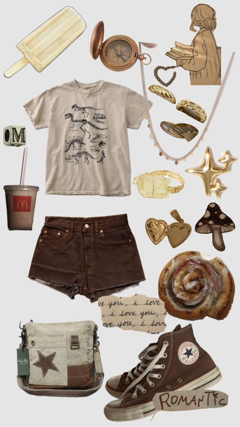 #brown #outfitinspo #dinosaur #vibes Couture, Dinosaur Theme Outfit, Dinosaur Outfit Aesthetic, Dinosaur Inspired Outfit, Paleocore Outfit, Paleontology Aesthetic Outfit, Dragon Core Aesthetic Outfits, Earth Toned Outfits, 80s Summer Outfits
