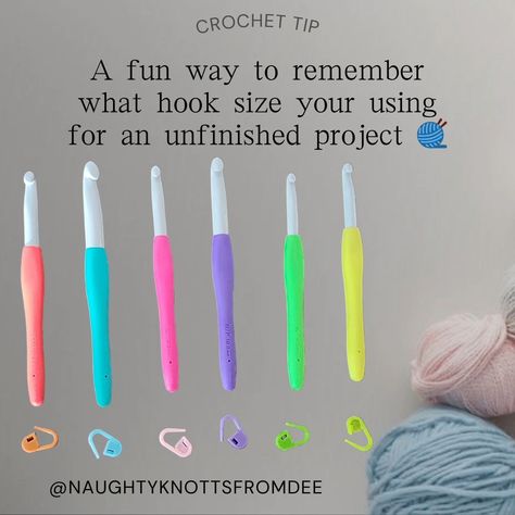 Crochet Tip 🧶I feel like all of us are guilty of forgetting what size we are using for a project if we put it down for awhile so use a stitch marker that match your hook to remember what you were using 😉 #crochettips #crochet #hook #meme #lifehacks #crafthacks #diy #stitchmarker Custom Crochet Hooks, Custom Crochet, Stitch Marker, Crochet Knit, Crochet Hook, All Of Us, Cute Crochet, Diy Custom, Stitch Markers