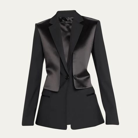 Helmut Lang Layered Cutout Satin And Stretch-Twill Blazer 2 Nwt Satin Jacket Outfit, Blazer Abaya, Alterations Clothing, Cropped Blazer Outfit, Formal Suits For Women, Cool Coats, Black Wool Blazer, Blazer Jackets For Women, Cropped Blazer Jacket