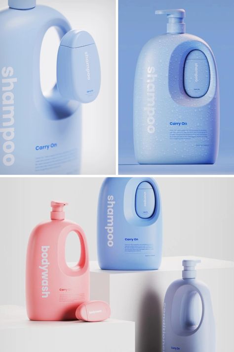 Creative Shampoo Packaging, Innovative Skincare Packaging, Beauty Bottle Design, Shampoo Product Design, Shampoo Packaging Design Creative, Aesthetic Product Design, Innovative Product Design Ideas, Shampoo Bottle Design, Concept Product Design