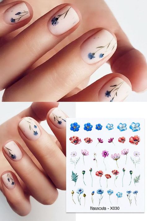 Y2k Nails Blue, Navy Nail Art, Nail Art Step By Step, Nail Stickers Designs, Nail Decals Designs, Art Step By Step, Shiny Nails Designs, Milky Nails, Water Color Nails