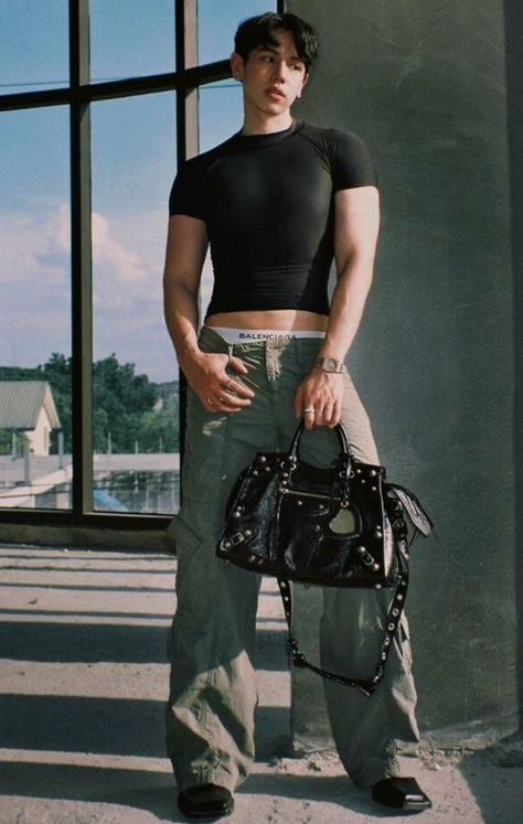 male crop top Queer Fashion Crop Top, Men Cropped Top, Crop Top Outfits Men Street Styles, Crop Top On Men, Men's Crop Top, Men’s Crop Top, Male Sporty Outfits, Men’s Crop Tops, Queer Male Fashion